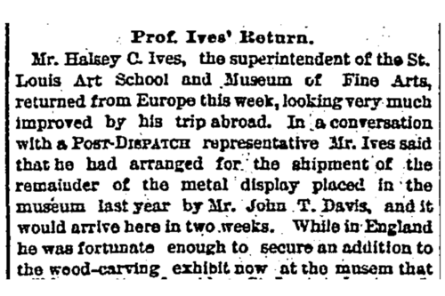 The first few sentences of the article "Prof. Ives' Return" from the St. Louis Post-Dispatch